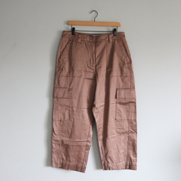 Old Navy Satin Extra High Rise Sz 12 Wide Leg Cargo Utility Barrel Pull On Pants - Picture 2 of 14